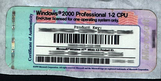 OEM Lizenzaufkleber f&uuml;r Windows 2000